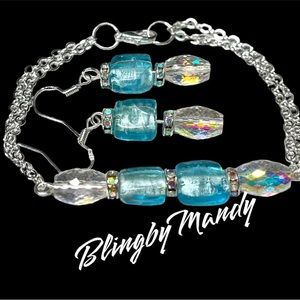 2piece set bracelet and earrings -March birthday link chain